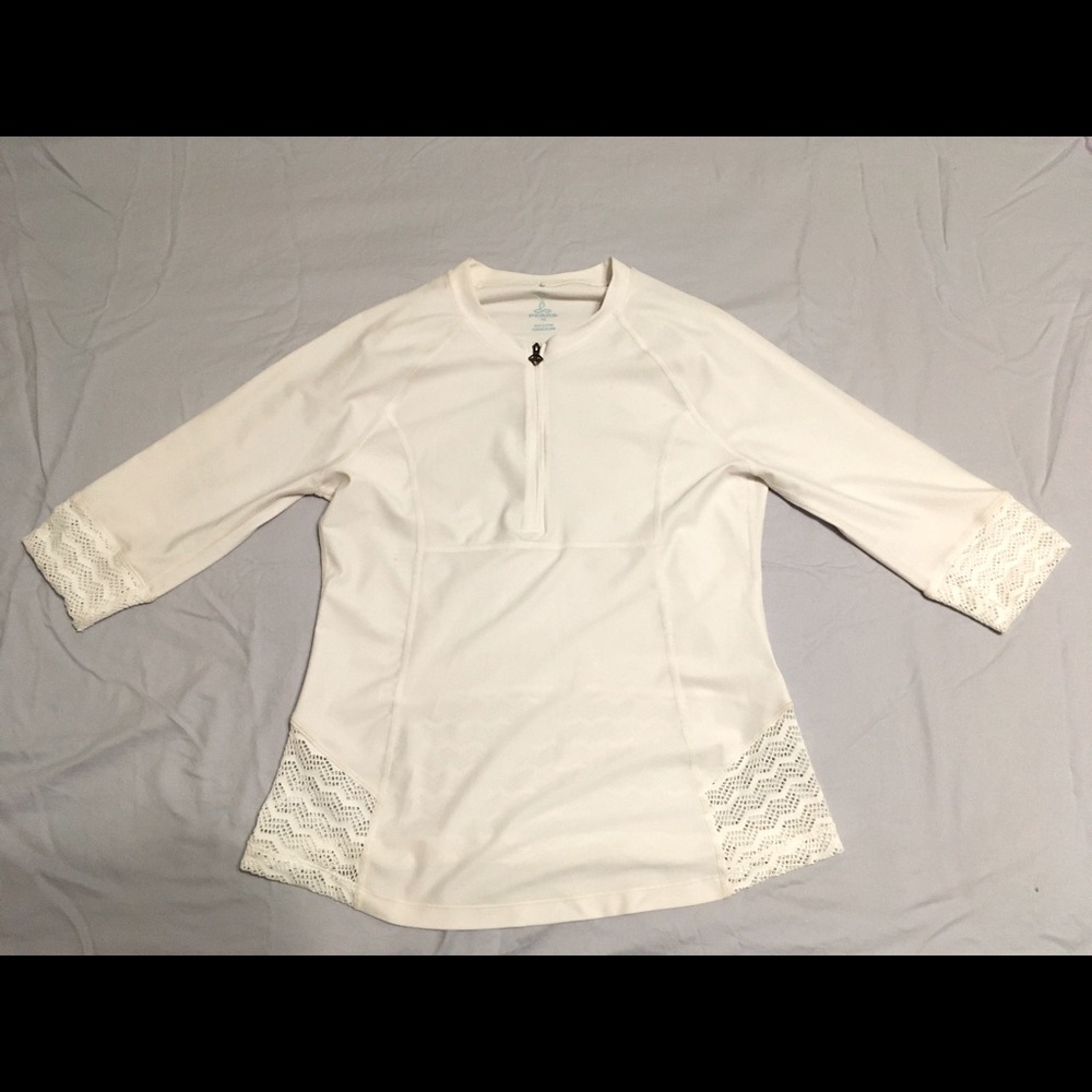 Prana 3/4 sleeve, 1/4 zip rash guard, white, XL
